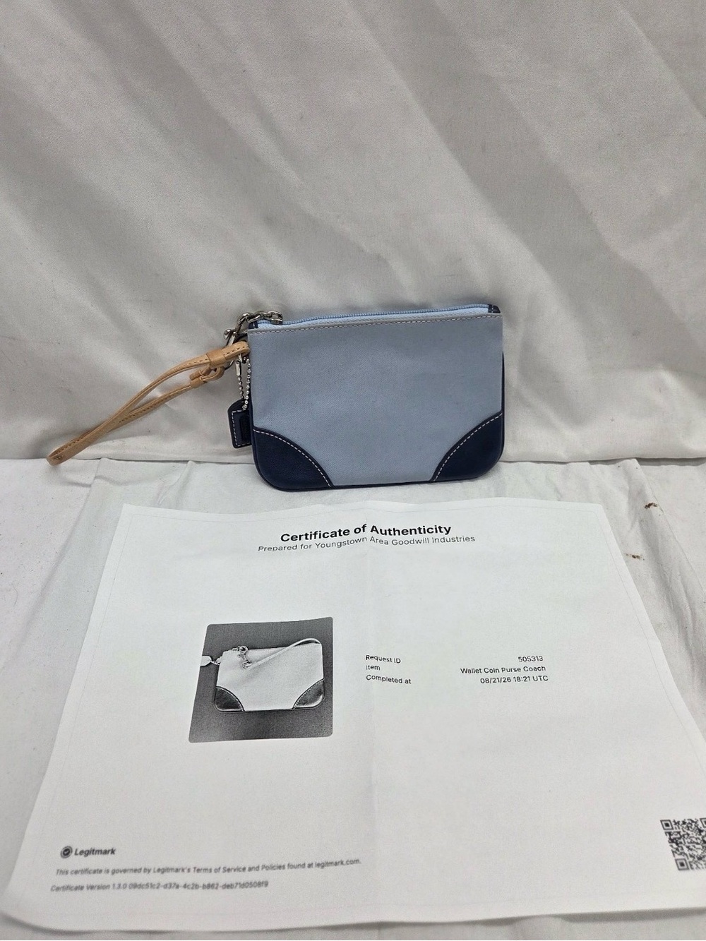 Coach Light Blue and Navy Leather Wristlet